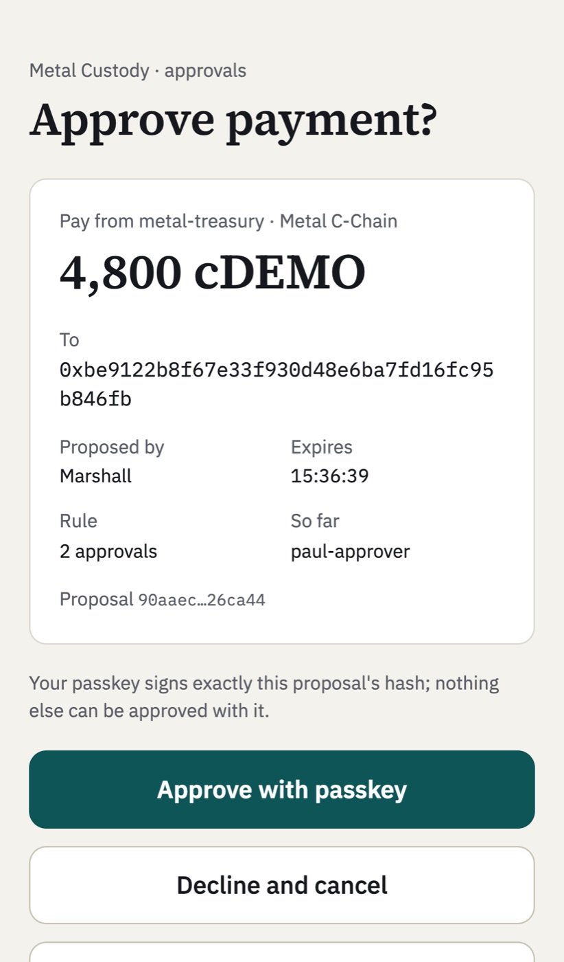 Approving a payment on a phone with a passkey